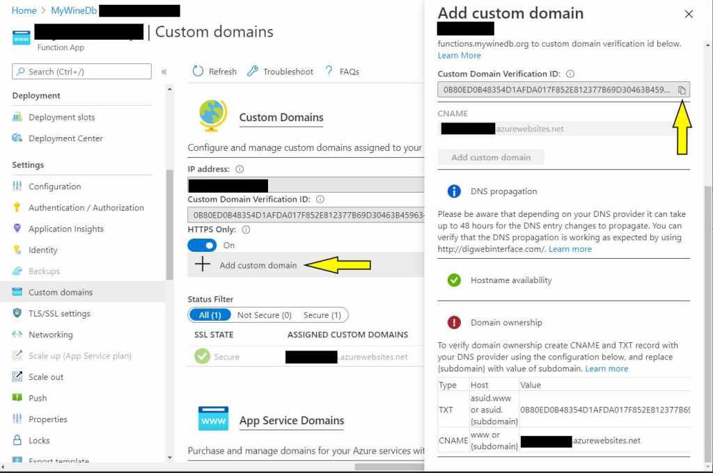 Add custom domain to Azure Function App