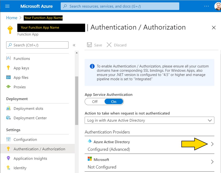 Authentication / Authorization screen for the Function API