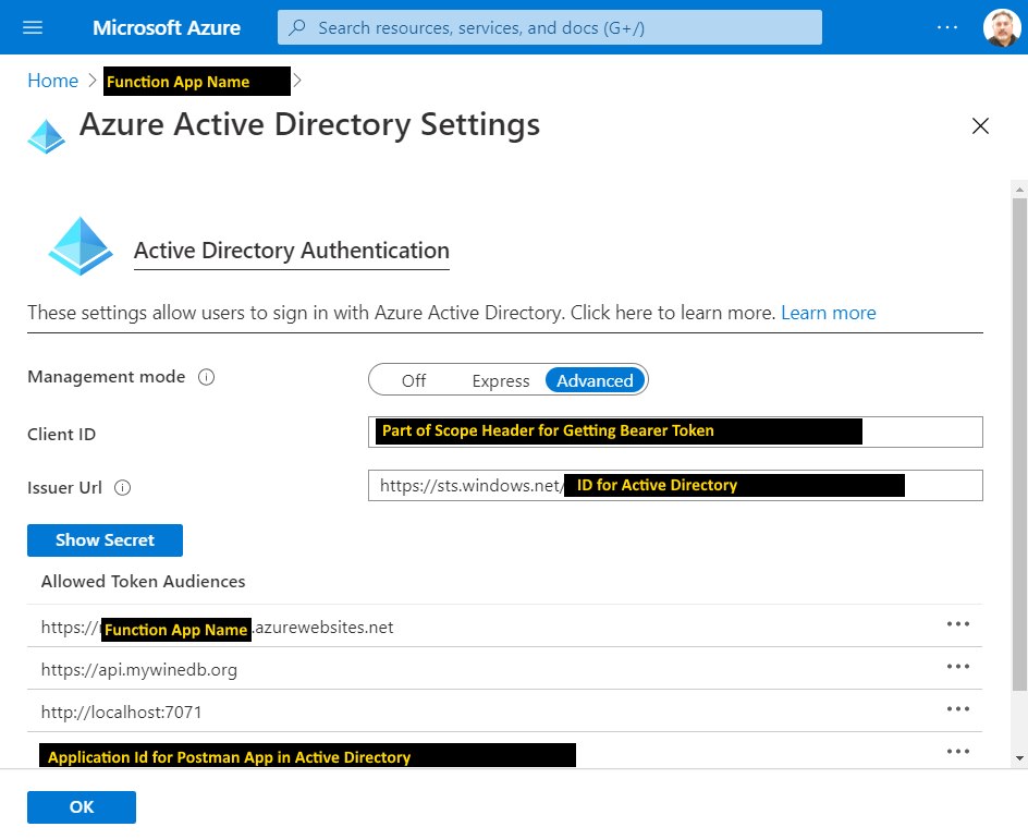 Screen to configure Authentication details for Function API Application